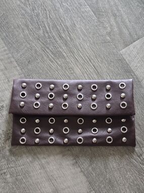 Brown Studded Fold-Over Clutch.
